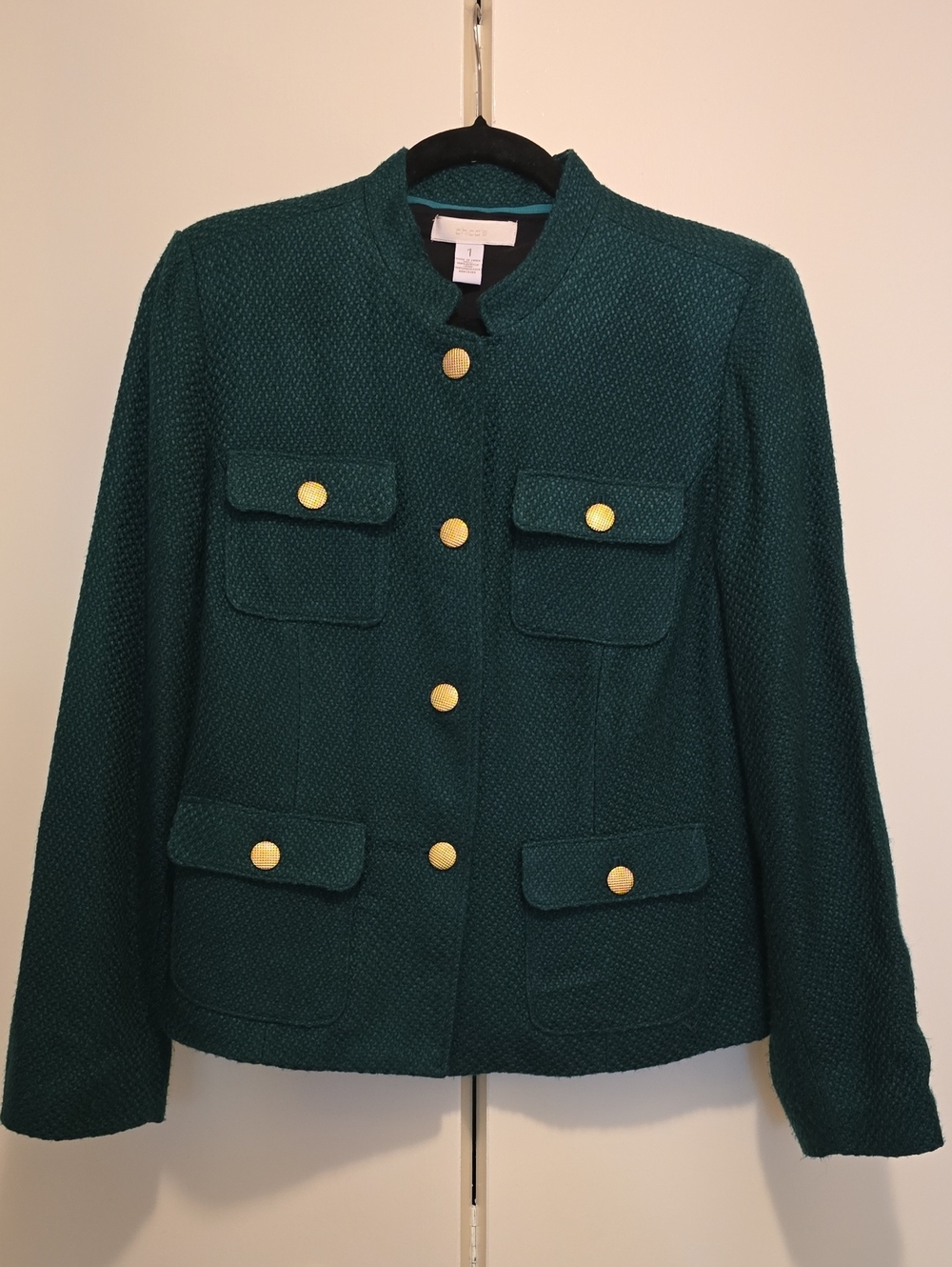 Chico's Deep Teal Button-Front Blazer with Gold Buttons
